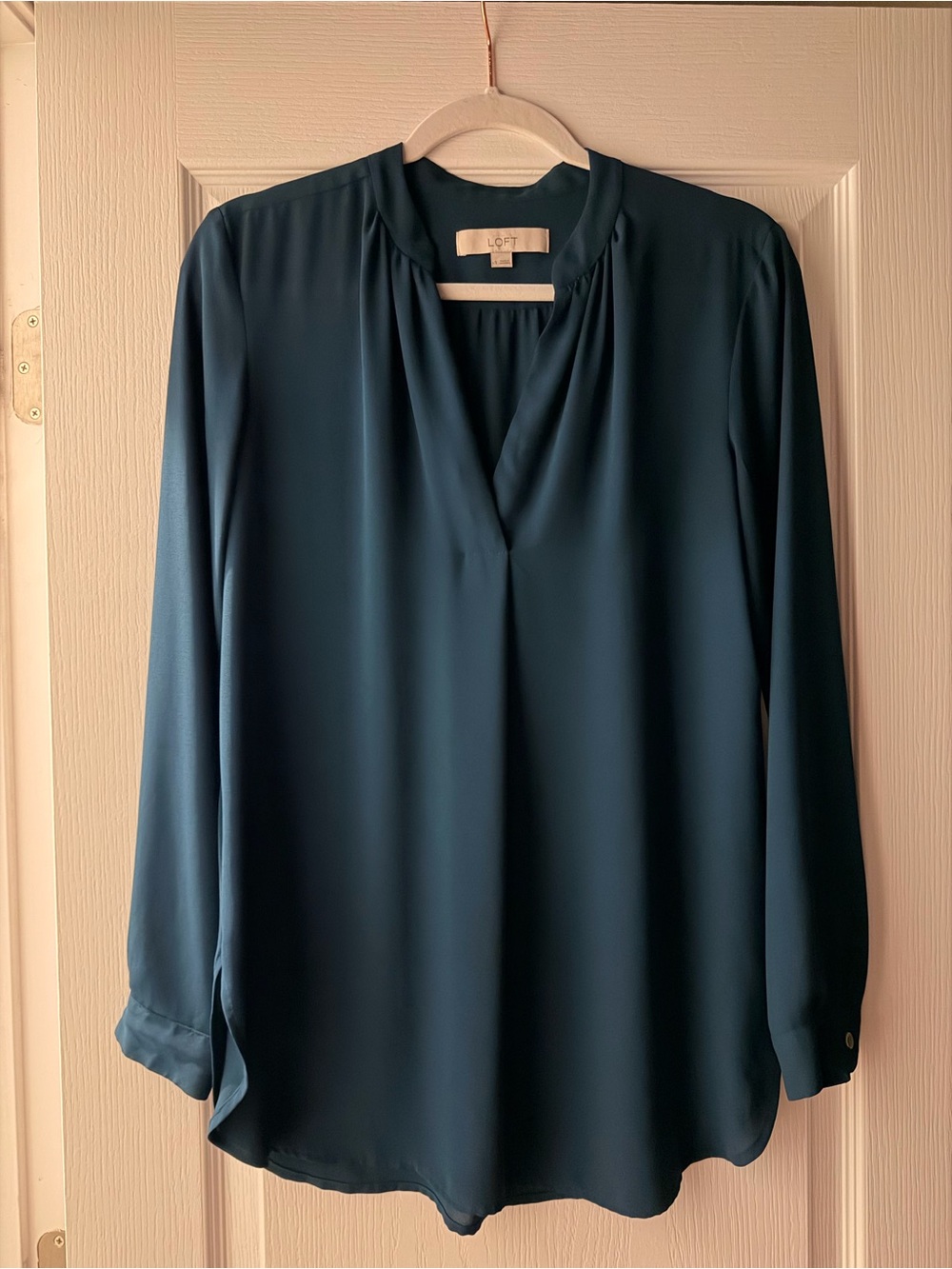LOFT Deep Teal V-Neck Long-Sleeve Blouse